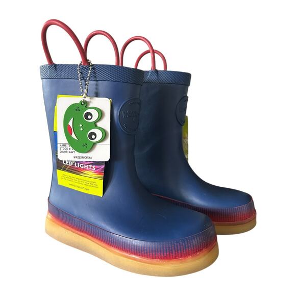 New Western Chief Kids LED Light-Up (w usb cord) Rain Boot Size 9 Kids, Navy/Red - Picture 1 of 5